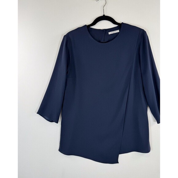 MM.LaFleur Womens Top Blue The Bourgeois Blouse Asymmetrical 3/4 Sleeve Small - Picture 5 of 12